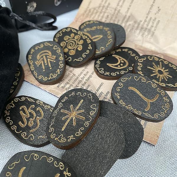 Træruner Sten Sæt Hekse Rune Sæt 14 Stk Graverede Rune Symboler Til Divination
