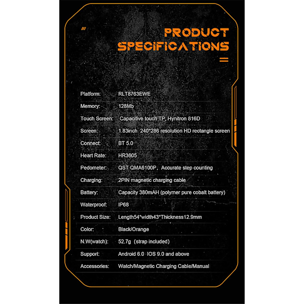 Njord Gear Indestructible Smartwatch Robust taktisk pulsmätare Smartwatch (FMY) ORANGE