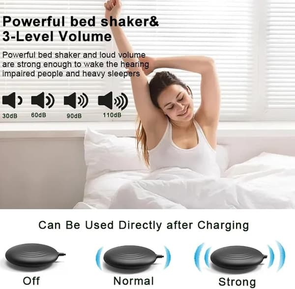 This alarm clock has a very high volume and bed vibration function, making it ideal for elderly people or those who sleep heavily.