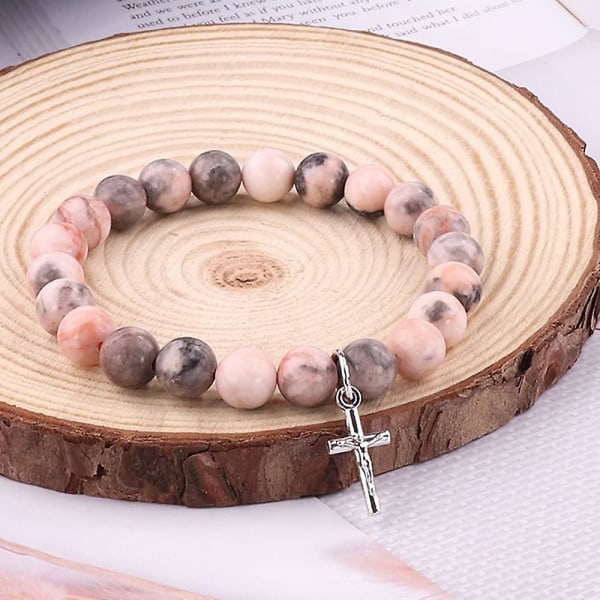 Korsarmband av natursten med bibelvers, bönkort, kristna religiösa inspirerande smycken, presenter till kvinnor och flickor D D