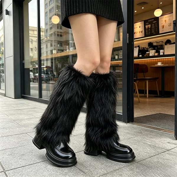Faux Fur Benvarmere One Size, Fluffy Manchetter til Kvinder, Varmt Y2K Vintertilbehør, Sort