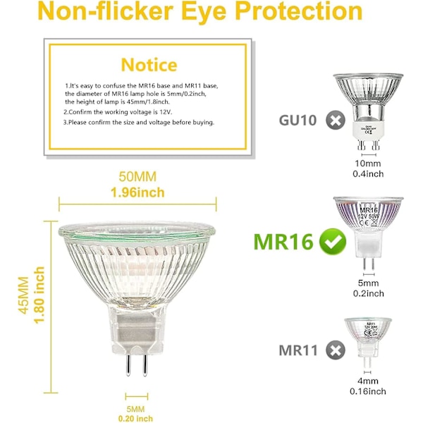 MR16 Spotljuslampa, 12V 35W Ljuslampa, GU5.3 Ljuslampa Dimbar, 2-stifts Halogenlampor Varmvit 2700K, 12-pack (mr16-35w-12p)