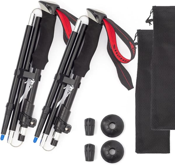 Ultralight Hiking Poles Foldable / Walking Pole 5 Sections 1 Pair - Adjustable Height Black