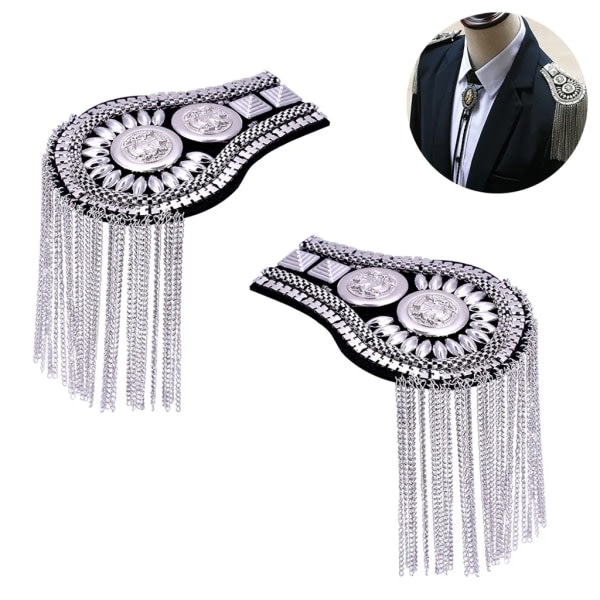 Par kvast kæde epauletter Metal kvast epauletter Corsage kostume dekoration DIY tilbehør, sølv