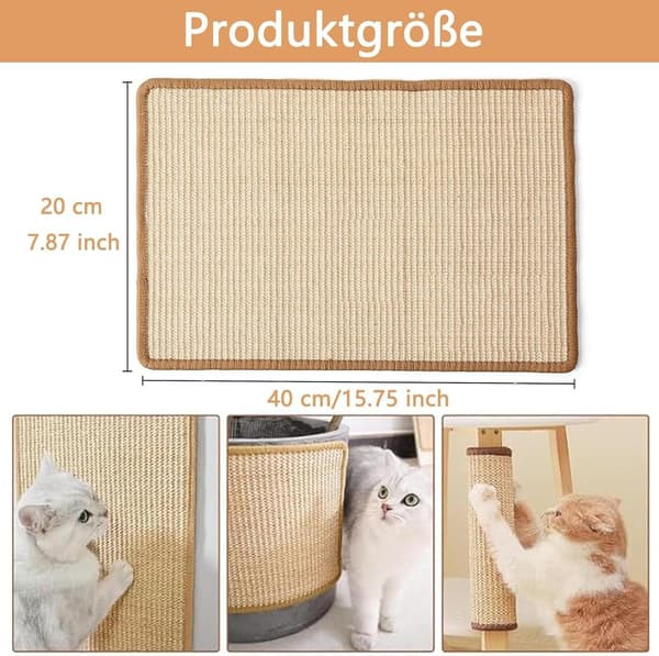 Sisal Kattekloringsmatte 20 x 40 cm Slitesterkt kloremøbel for katter beskyttelse for møbler og dører