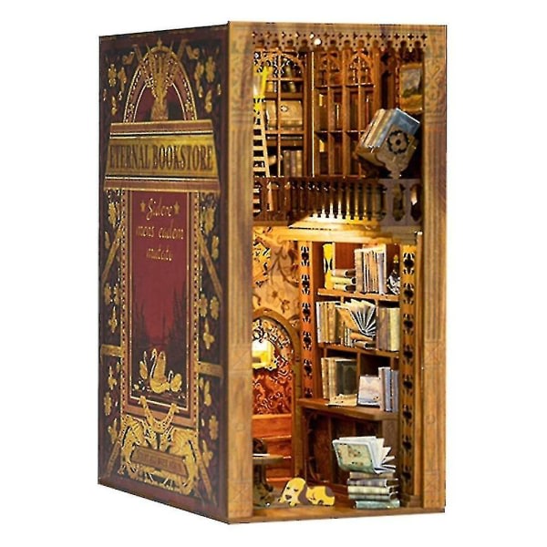 New DIY Bookcase 3D Wooden Puzzle Bookend - DIY Book Corner Shelf Insert Decor Wood Decor Mo[hsf]