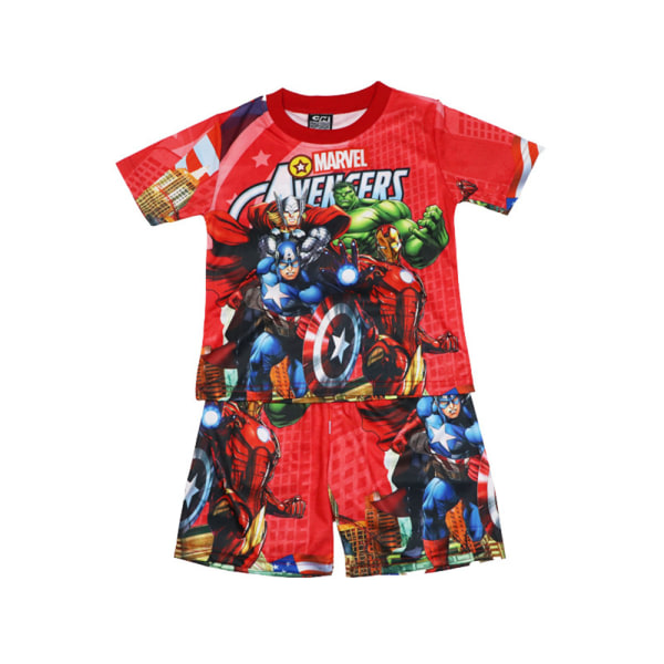 Marvels Avengers Sæt Børn Drenge T-shirt Shorts Nattøj Rød 7-8 år = EU 122-128
