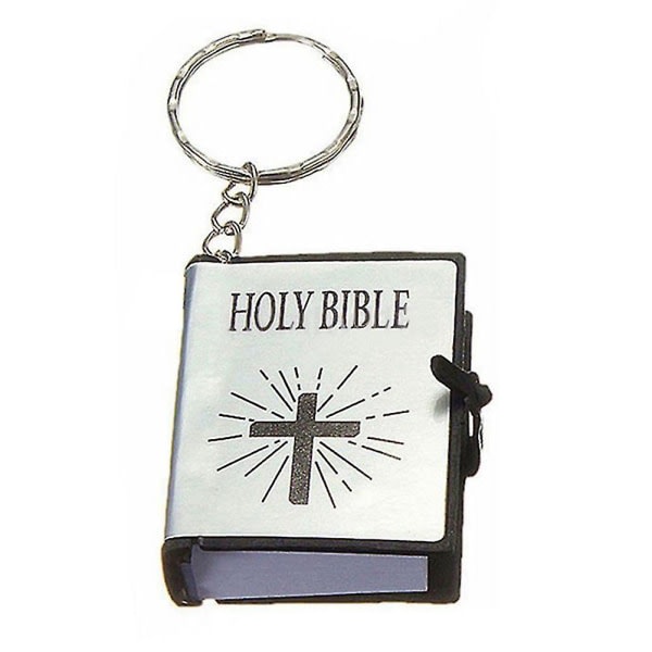 Mini Holy Bible Cross Pendant Nyckelring Religiös Christian Key Ring Dekor Presenter Silver