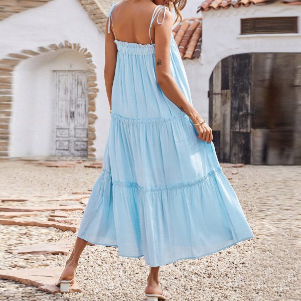 Sommerkjoler for kvinner UK Elegant Bohemian Off Shoulder Løs Kort Ermet A-Linje Solid Maxi Lang Kjole