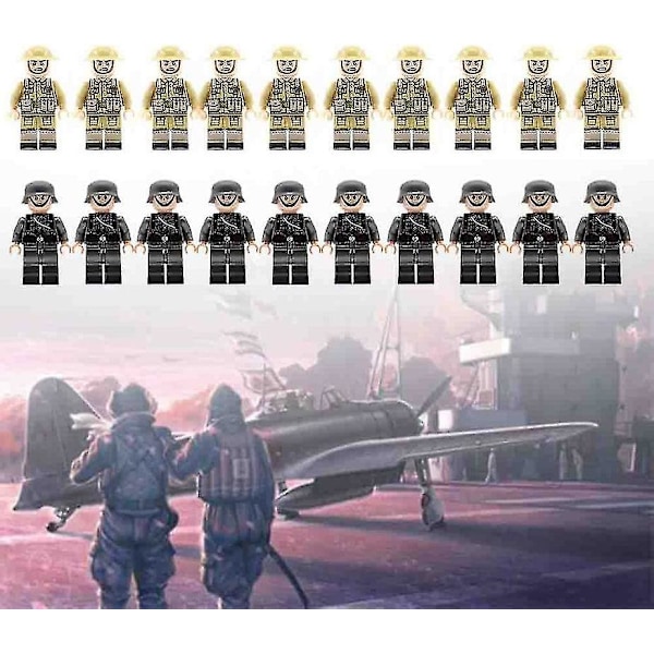 20 soldater + vapen minifigurer WW2 set, armévapen