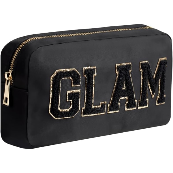 Medium Glitter Chenille Glam Pouch Preppy Makeup Bag Rejse NylonKosmetisk taske til kvinder