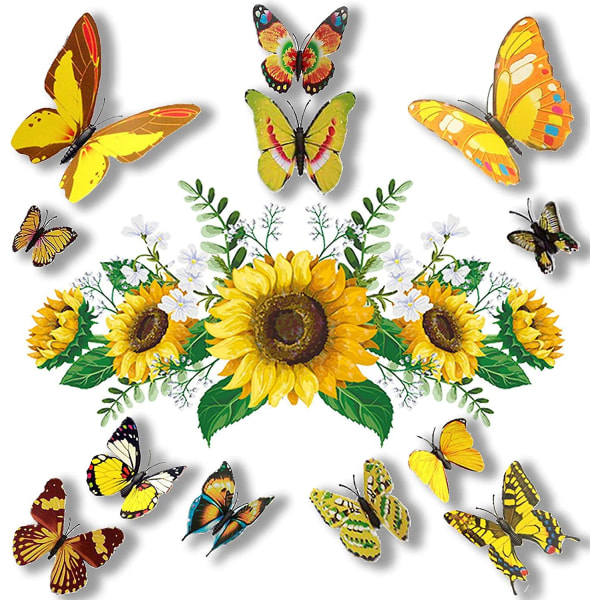 Solsikke veggklistremerke 3D fargerik sommerfugl