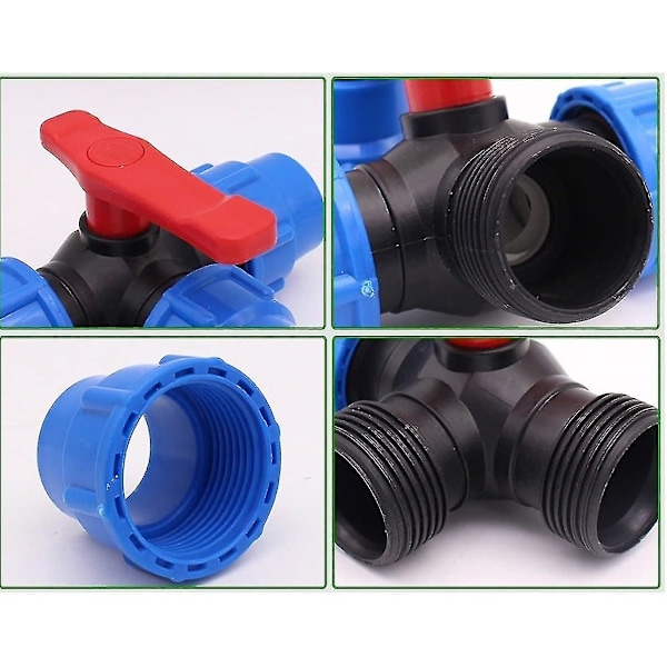 Plastik T-kobling kugleventil, T-type Pe vandrør muffe forbindelsesventil, vandrør hurtigkobling, diameter 50 mm