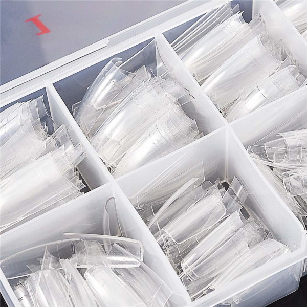 Franske neglespisser 500 STK Flake Nails Halvdekke 10 størrelser Kunstige falske negler Lady Fransk akryl med boks for neglesalong og DIY Nail Art