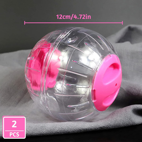 2-pack Hamsterbollar, 12 cm Hamster Springboll, Transparent Hamster Springhjul Springboll, Rosa
