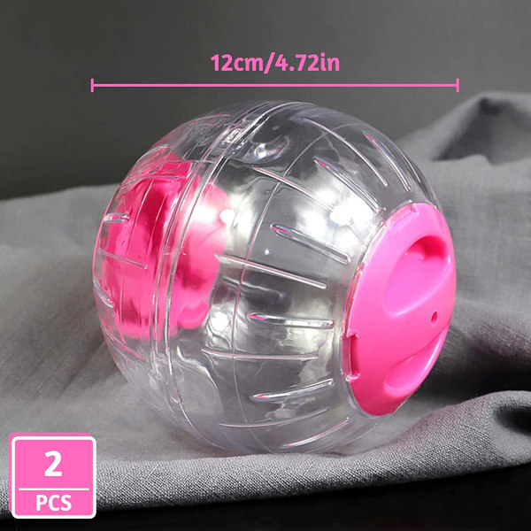 2-pack hamsterbollar, 12 cm hamsterlöparboll, genomskinlig löparboll för hamster, rosa