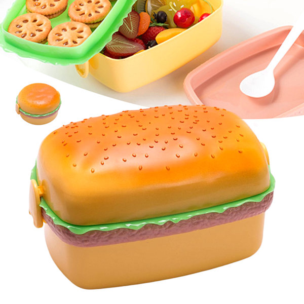 Matlåda Barn Pojkar Både Runda och Fyrkantiga Former Lunch Rektangulär Burger Lunch Box - With Spoon Rectangle