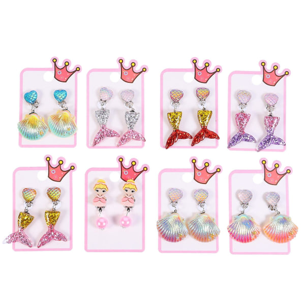 8 par smukke clip-on øreringe Smukke clip-on øreringe dekorationer til piger (4,5x2,5 cm)