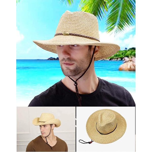 Cowboyhatt, sommarstrand Panama solhattar män & kvinnor bred brätte Cowgirl