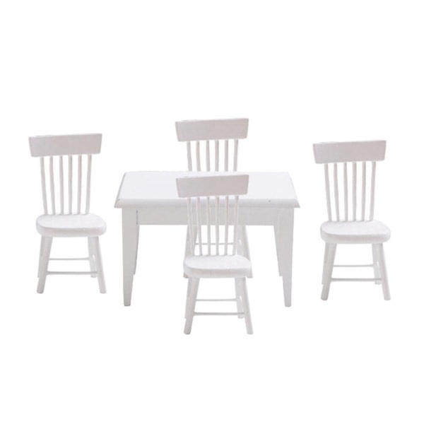 1 Set Dollhouse Accessories Wooden Mini Chair Table Miniature Table Chair Model（M，White）