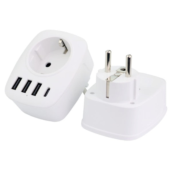 Multi-netværk USB-stik, multi-stik USB-oplader med 1 AC-udgang, 1 USB C og 3 USB-porte, stikkontakt kompatibel med iPhone/iPad, ideel til hjemmet