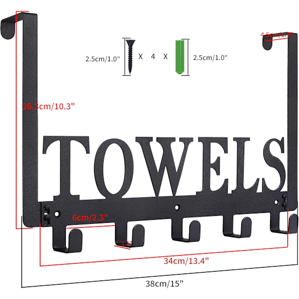 Over The Door Hooks, Håndkleholder for Bad, Dørmontert Håndklestativ for Soverom Kjøkken Basseng Strand Badekåpe, Veggmontering for Skap Skap (Svart)