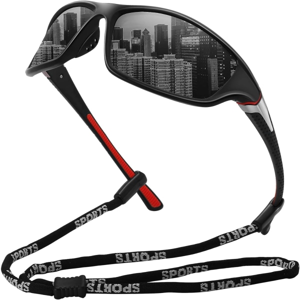 Polariserede sportssolbriller til mænd Kvinder Kørsel Cykling Fiskeri Solbriller 100 % UV400 beskyttelse Black Frame-gray Lens