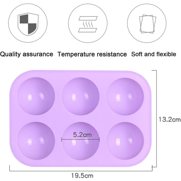 Puolipyöreä silikonimuotti, suuri, 6-onteloinen, 3 pakkausta suklaapallomuotti, leivontamuotti, silikonimuotti kakun, hyytelön, kupolin valmistukseen