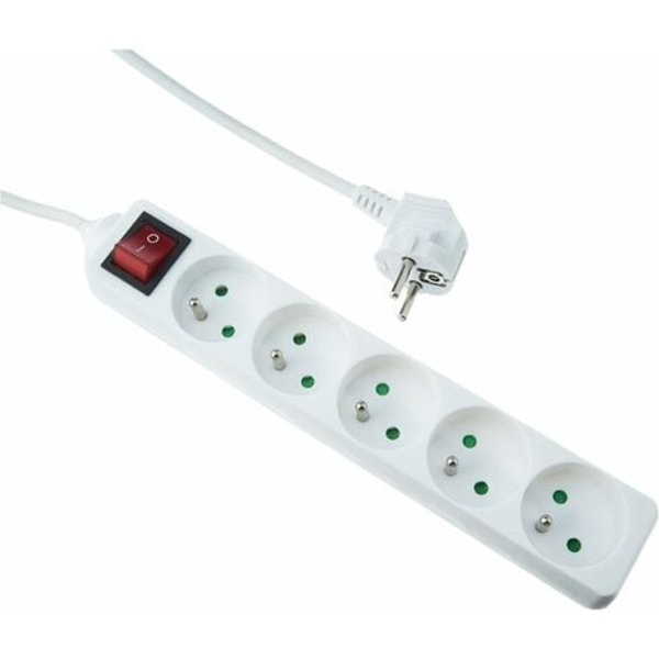5-uttag Power socket, Flera uttag - 5-uttag Power socket + Strömbrytare, Power socket Förlängning - 5P / 16A / - Vit - 3M