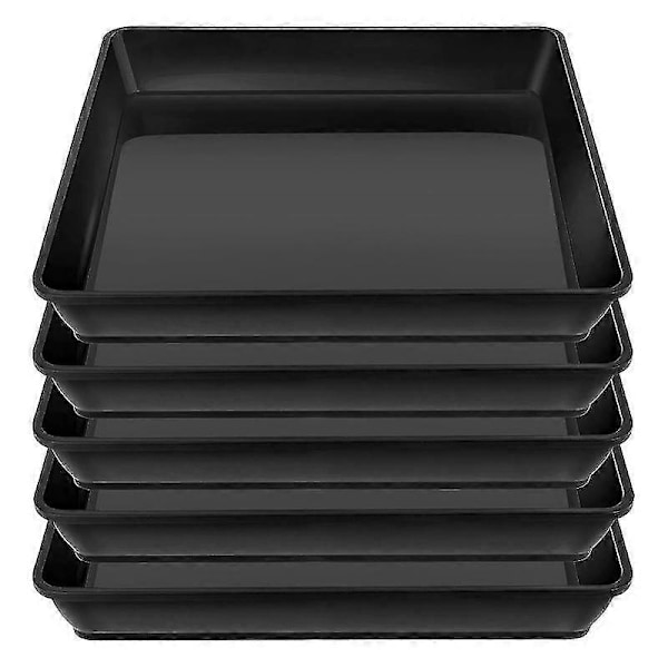 5 stk. firkantede plastik urtepotteskåle opsamler overskydende vand og jordspild til urtepotter indendørs planter sort Black 10 inches
