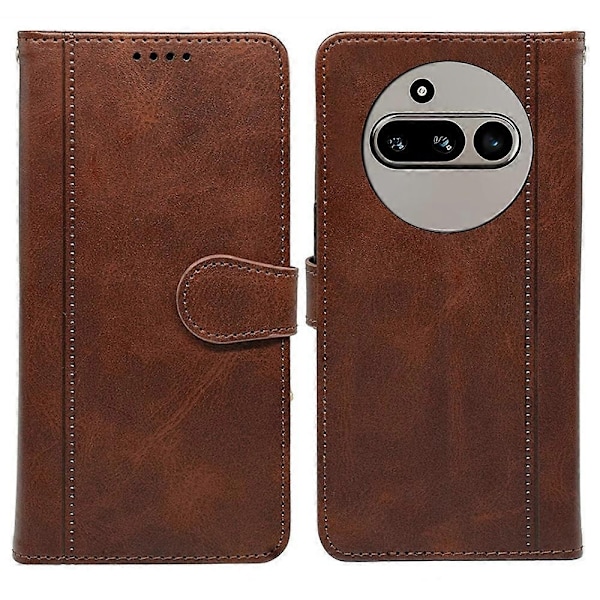 Kompatibel med Nothing Phone (3a) Etui Kalvetekstur Læder Stand Bogstil Telefon Etui - Rød-Perfekt Brown