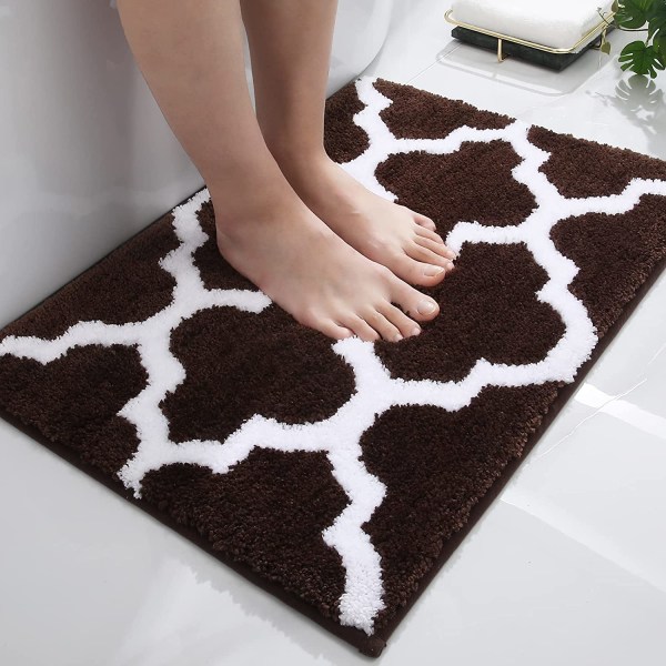 Luxury Bathroom Carpet Mat, Non-Slip Furry Bathroom Carpet, Machine Wash Dry, Bathroom Floor Bath Mat, Tub & Shower, 16x24, Brown