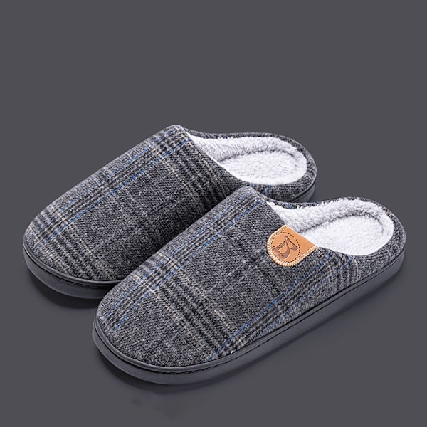 2023 Herrtofflor varma rutiga tofflor halkfria bomullstofflor herr vinter inomhus hem 42-43 light grey
