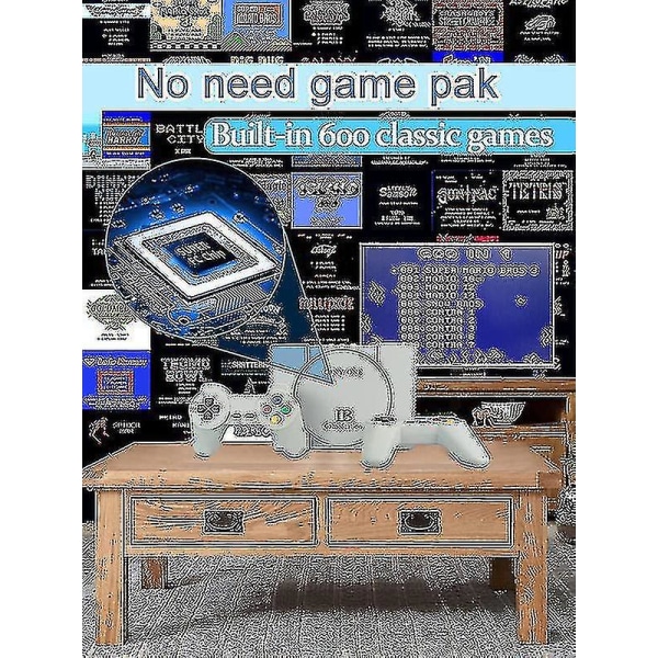 Spillkonsoll innebygd 600 spill Klassisk videospillkonsoll Plug And Play-konsoll