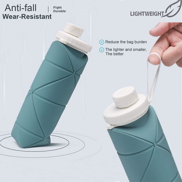 Sammenklappelige vandflaskekopper Lækagesikker ventil Genanvendelig BPA-fri silikone Foldbar rejsevandflaskekop