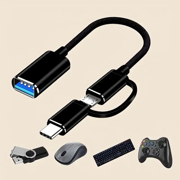 2-i-1 USB OTG-adapterkabel USB-hunn-til-mikro-USB-hann-konverter