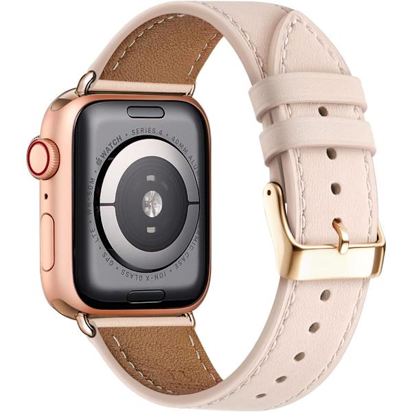 Apple Watch Läderarmband, Äkta Läder Ersättningsarmband för Apple Watch Series 9 8 7 6 5 4 3 2 1 & iWatch SE, Ultra (38mm 40mm 41mm, Roséguld)_xx Pink