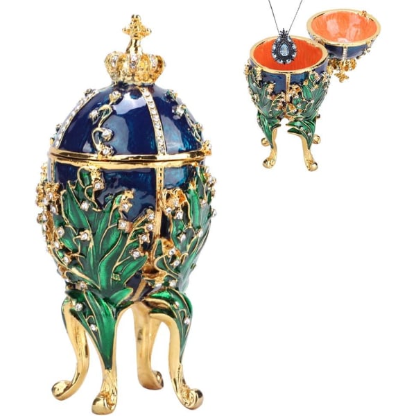 Håndmalet Fabergé æg emalje koral rattan metal smykkeskrin halskæde armbånd lille ornament hjem desktop dekoration gave smykkeskrin