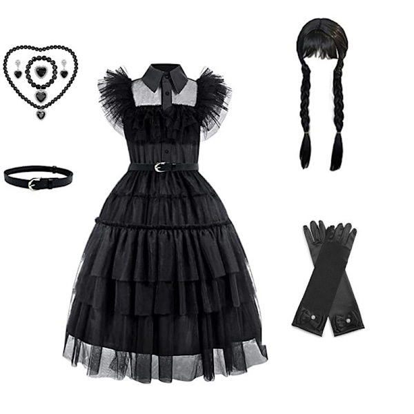 Flickors klänning cosplay Wednesday Brigitte prinsessklänning spets sömnad puffärmar barn Wednesday 9 delar Wednesday 9pcs 120