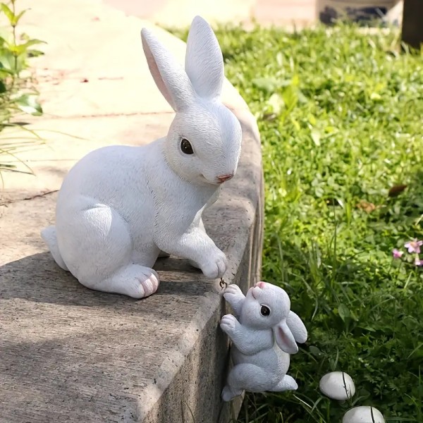 1st roliga trädgårdsdjur statyer, kanin mamma och baby påskhare