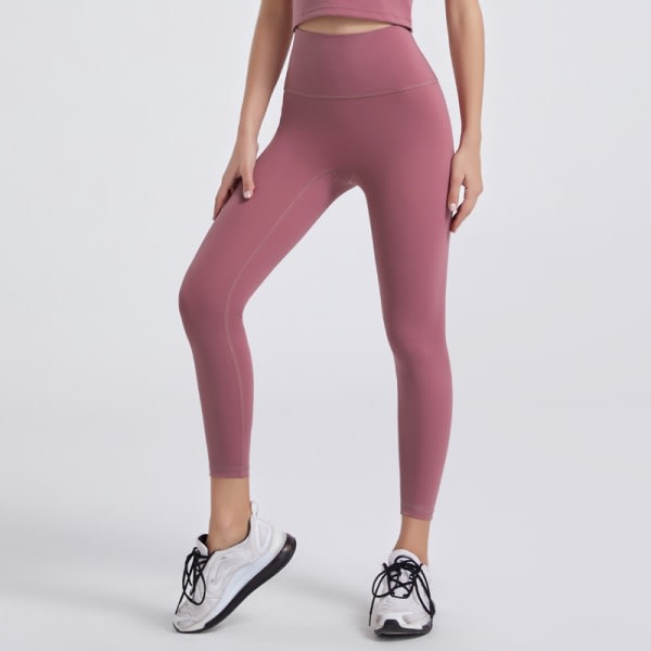 Capri-leggings med høj talje til kvinder - Blød slank mavekontrol - Træningsbukser til løbecykling Yoga-træning (blommefarve, L