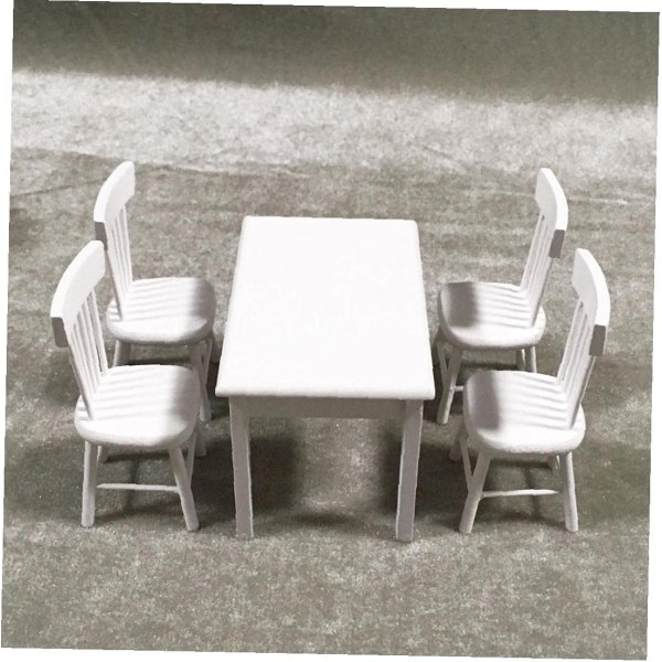 Miniatyyri ruokapöydän valkoinen pöytätuoli nukkekoti Tyylikäs kannettava minipuinen set tytöille 5 kpl Lahja lapsille