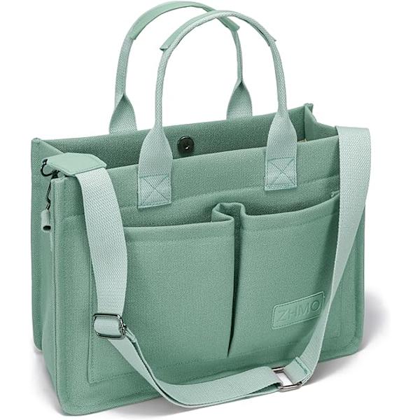 Stor Canvas Tote Taske til Kvinder med Lommer, Laptop Crossbody Punge Alt Hverdagstaske Håndtasker til Arbejde Strand Træningscenter