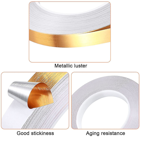 Rolls Dekorationsstriber Selvklæbende Guld Tape Metalliseret Polyester Folie Tape Guld Washi Tape til Accent Vægdetaljer Grafisk Bil- og Bådemblem