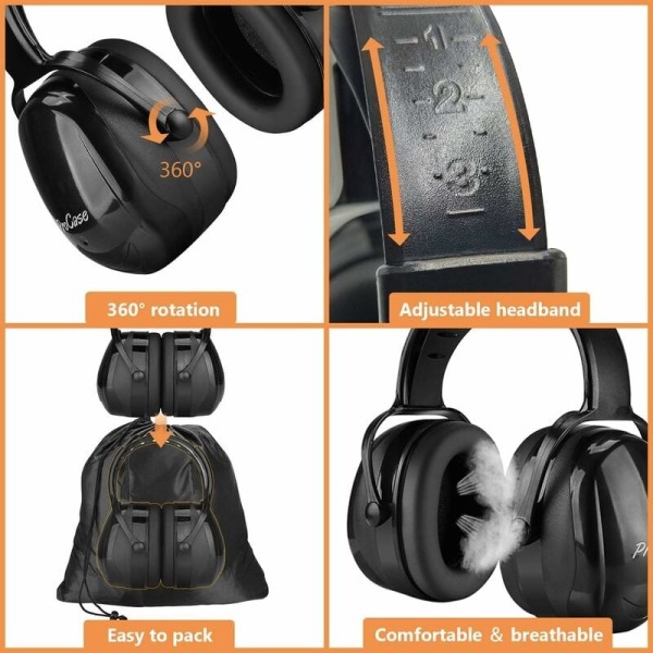 Komfortable, justerbare støyreduserende hodetelefoner for voksne, med 38dB SNR-demping, for høye eller stressende miljøer - svart