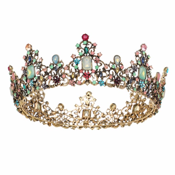 Jeweled Baroque Queen Crown - Rhinestone Bröllopskronor och diadem för kvinnor, kostymfest håraccessoarer med ädelstenar,