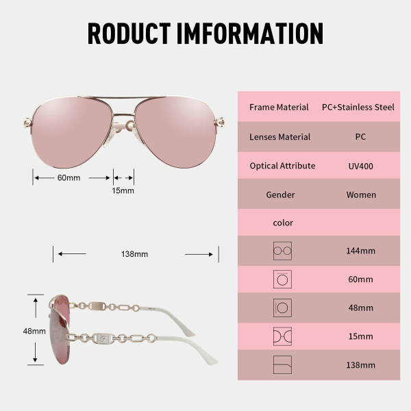 Solglasögon för kvinnor Herr Spegelsolglasögon Rund metallbåge UV-skydd-Rosa
