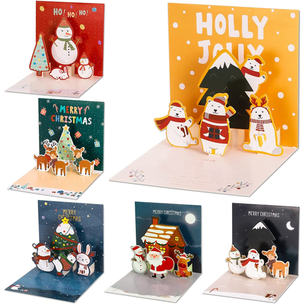 6 stk pop up-kort Jule 3D-julekort til nyttår