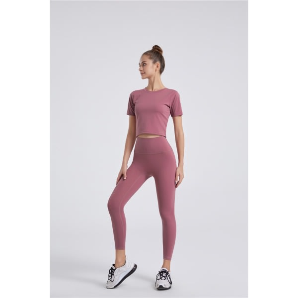 Capri-leggings med høj talje til kvinder - Blød slank mavekontrol - Træningsbukser til løbecykling Yoga-træning (blommefarve, L
