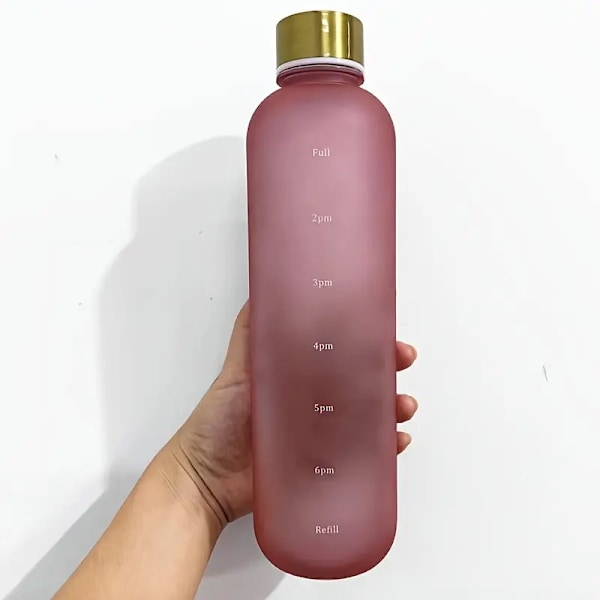 Vattenflaska - Dryckesflaskor - 1L Plastvattenflaska - Vattenflaska - Vattenflaska med tidsmarkering - Vuxna - Dryckesflaska Barn - Rosa - 1000ml Pink 1000ml